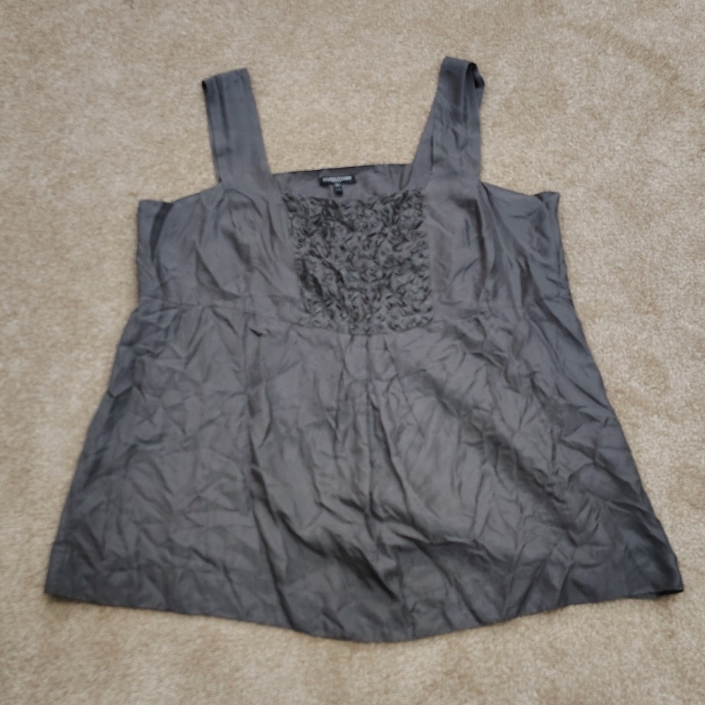 Eileen Fisher Silk Tank Top Women 2X Gray Rosette Beaded Sleeveless Whimsygoth